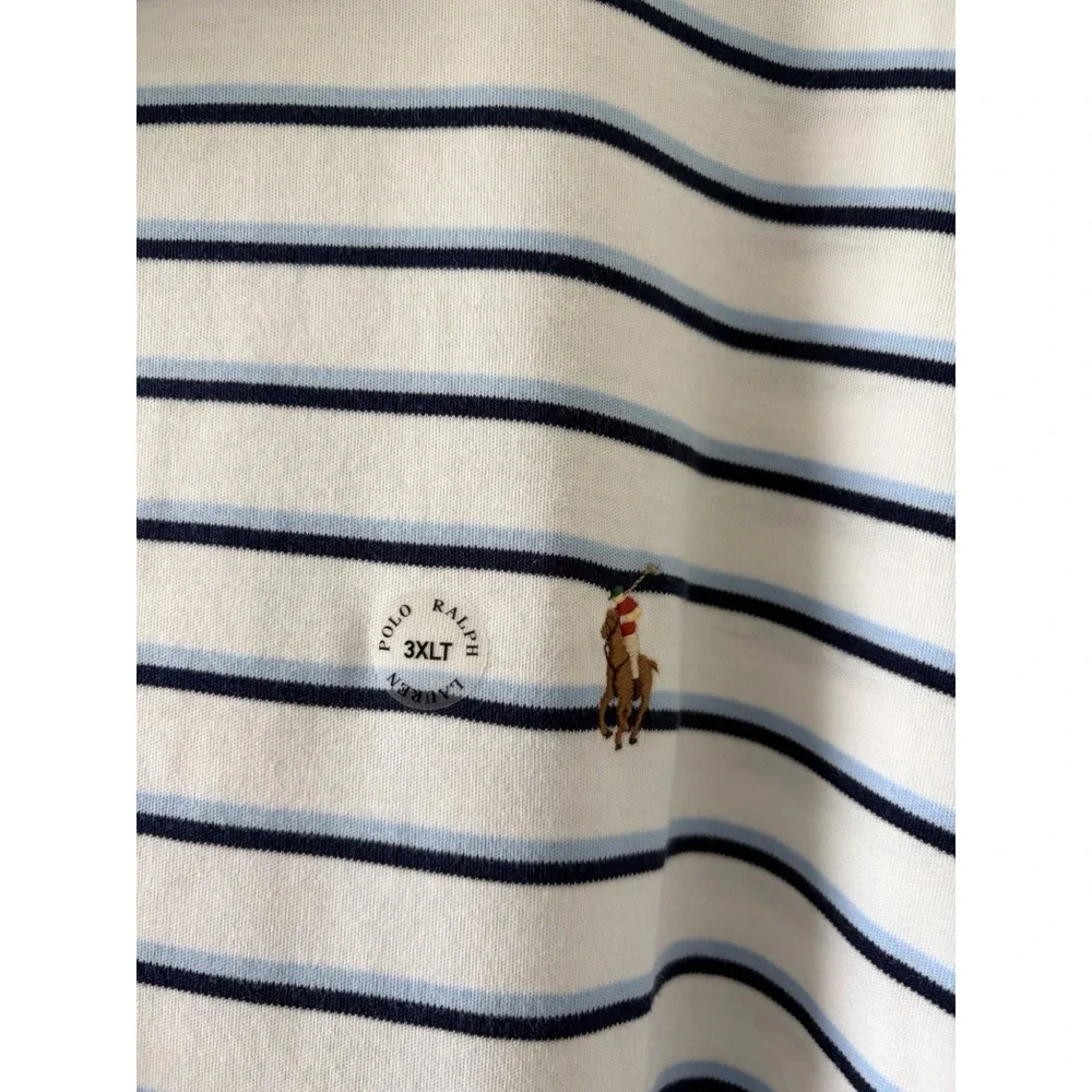 Polo Ralph Lauren Men Striped Short Sleeve Polo Shirt White Blue Size 3XLT NWT